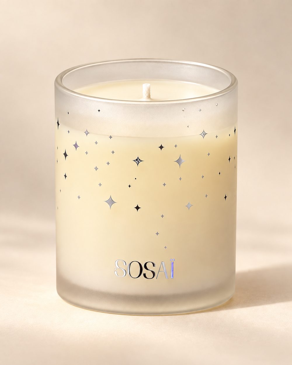 Frosted jar with 360-degree star print and silver foil